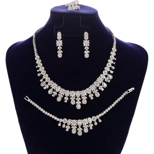Bridal Jewelry Set HADIYANA Gorgeous Ladies Wedding Necklace Earrings Ring Bracelet Set CN1901 Parure Bijoux Femme