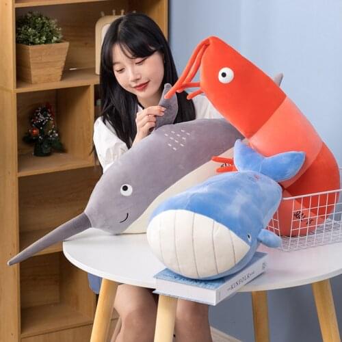 Nice 70cm New Marine Life Lobster Shark Plush Toys Big Blue Whale Doll Orcinus Orca Stuffed Sea Animals Children Birthday Gift