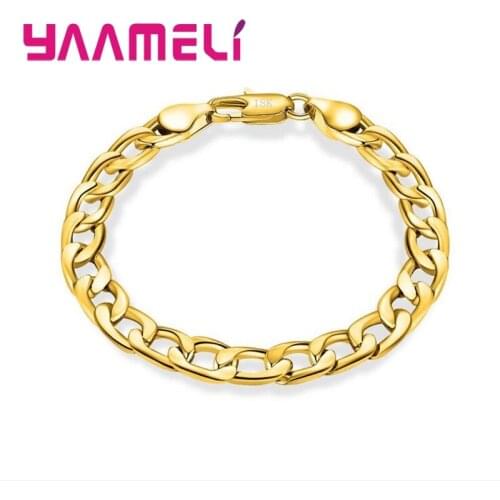 Cool Punk 18KGF Yellow Gold Filled Bracelets for Men Figaro Link Chain Heavy Metal with Lobster Clasps Party Accessories Jewelry