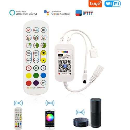 Magic Home DC5V-24V LED RGB Controller Wifi Music Controller Double/Three/Four Output 24key Remote Tuya WiFi Smart For RGB Strip