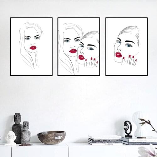 Fashion girls canvas painting art picture girl red makeup beauty salon wall decor red nails wall art canvas painting HD2927