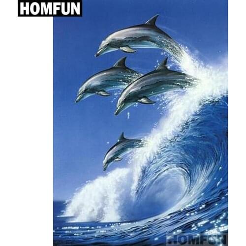 HOMFUN Full Square/Round Drill 5D DIY Diamond Painting "Dolphin jumps" Embroidery Cross Stitch 5D Home Decor Gift A01220