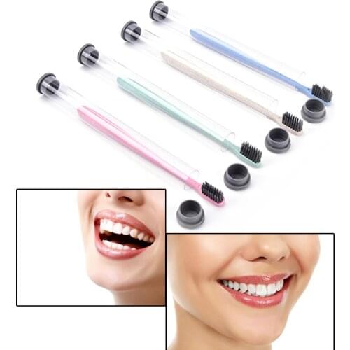 New Travel Adult Soft Toothbrush Mini Teeth Brushes Wheat Straw Tooth Cleaning Charcoal Bristle Brush With Travel Storage Case