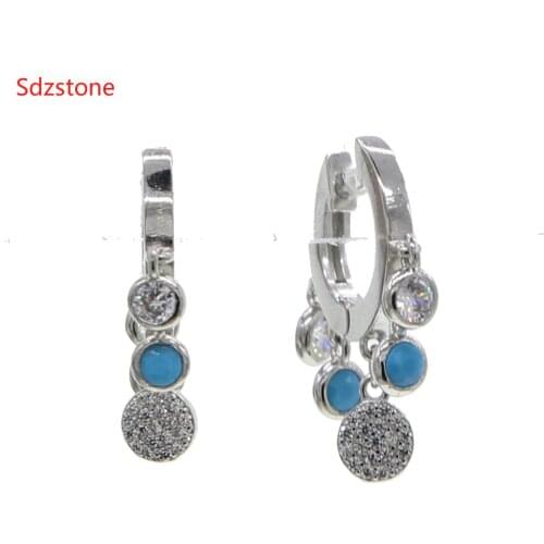 2020 New Arrival Fashion Classic Women Dangle Cz Earrings Asymmetric Earrings Round Opals Charm Female Korean Jewelry