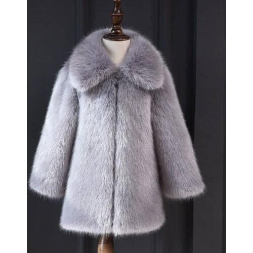 2020 Autumn Winter Children Girls Faux Mink Fur Collar Coat Baby Girls Thick Warm Hooded Jacket Kids Long Outwear Clothes W193
