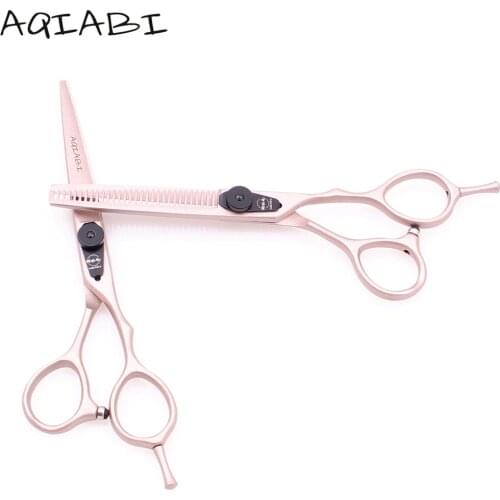 Hairdressing Scissors 6" AQIABI 440C Rose Gold Barber Scissors Straight Shears Thinning Shears Salon Hair Scissors Add Bag A9015