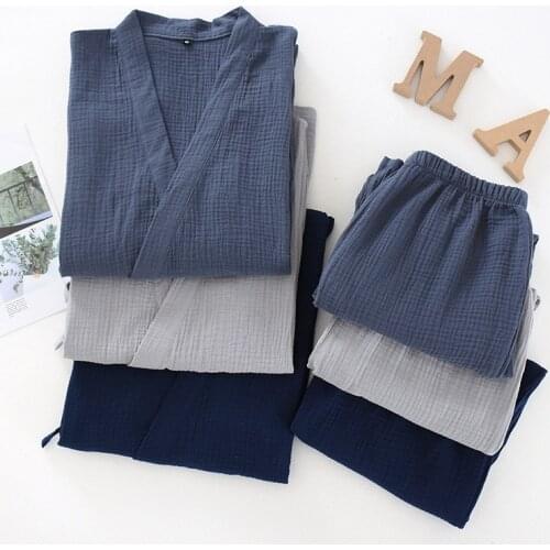 Japanese Kimono Set Cotton Pajamas Two-Piece Couple Yukata Loose Mens and Womens Sweat Steaming Suit Service Set Dropshipping