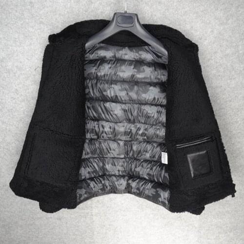 Luxury Mens Thick Warm Fur Lining Sheepskin Down Jacket Fur Collar Genuine Leather Jacket Male Coat Loose Fit Shearling Overcoat