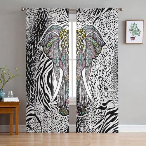 Luxury Sheer Curtains Elephant Mandala Pattern Kitchen Bedroom Living Room Tulle Curtains Study French Window Chiffon Curtains