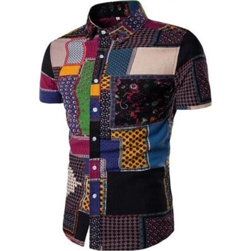 New Summer Mens Slim Casual Cotton Linen Printing flower short-sleeve shirts /Male flax fabric thin casual Pattern Hawaii Tops