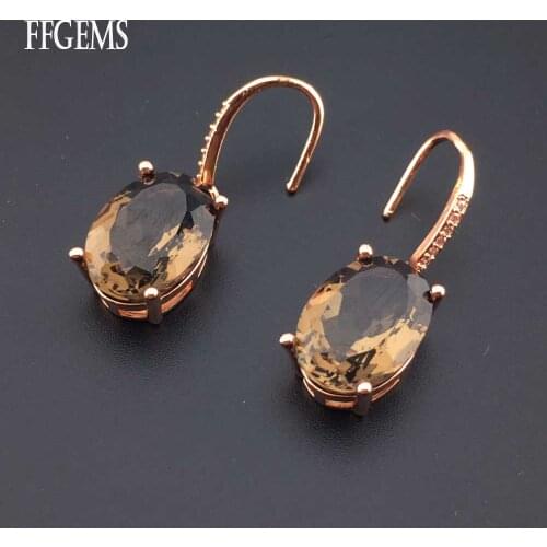 FFGems Natural Smoky Quartz Gray big stone Sterling 925 Silver Drop Earring Fine Jewelry For Women Party Wedding Gift wholesale
