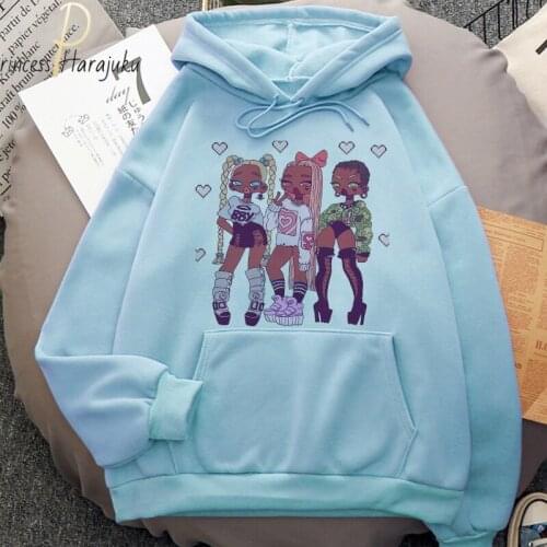 Blue New Harajuku Kawaii Girl Hooded Sweatshirt Women Sexy Slim Graphic Cute Ladies Oversized Hoodies Women Pullover Clothes