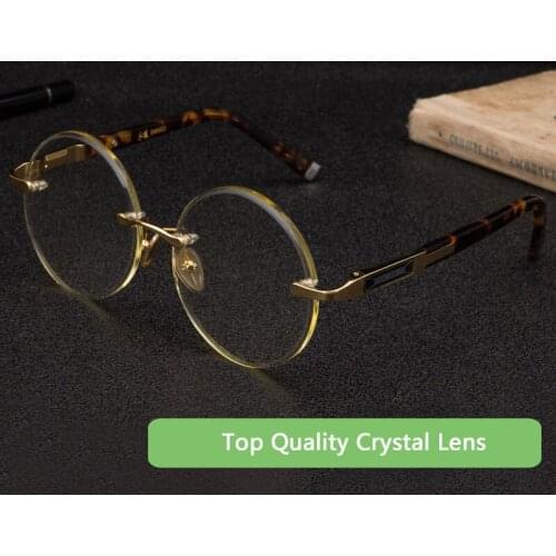 Vintage Round Rimless Glass Sunglasses Man Natural Crystal Stone Lens Sun Glasses Woman Anti Eye Dry Acetate Glasses Frame