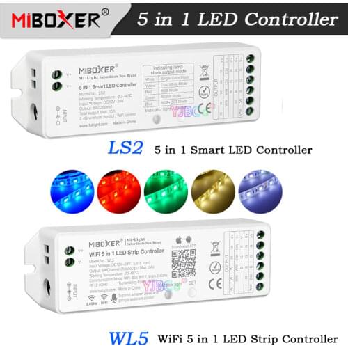 Moboxer WL5 WiFi 5 in 1 LED Strip Controller 12V 24V Single Color/CCT/RGB/RGBW/RGB CCT Lamp Tape dimmer LS2 2.4G Remote control