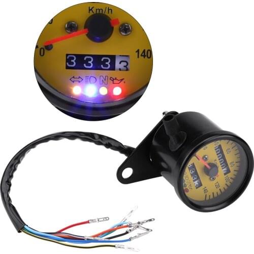 Universal Black Motorcycle waterproof LED backlight Odometer Speedometer Gauge With 4 indicator functions metal plastic shell