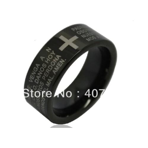 YGK 8mm Black Pipe Classical Religious Holy Bible Design 100% Pure Tungsten Ring for Men and Woman Party