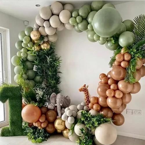 1set New Retro Brown Bean Green Balloon Arch Garland Kit Wedding Jungle Birthday Party Ballons bbay shower decoration Globos