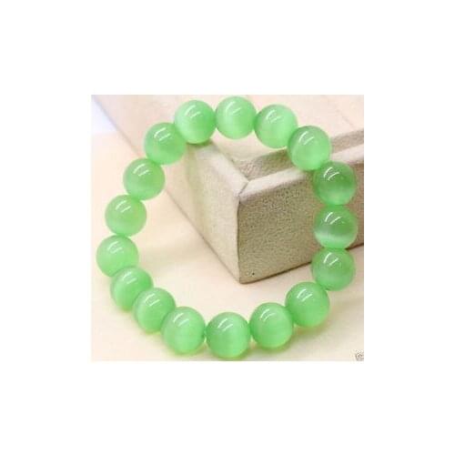10mm Natural Light Green Cat Eye Stone Opal Gemstone Stretchy Bangle Bracelet AA
