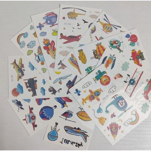 10pcs Children Temporary Tatoo Sticker Waterproof Fake Tattoo Cartoons Aircraft Rainbow Tattoos Hand Foot Tatouage Boy Girl