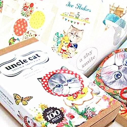 10packs/lot Korea Kawaii Uncle Cat Bookmark set 20pcs bookmark+70pcs sticker+10pcs card gift office school supplies wholesale