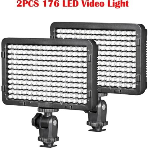 2PCS Camera HD 176 LED Video Light Lamp 11W 1320LM 5600K/3200K Dimmable for Canon Nikon Pentax DSLR Camera Video Camcorder