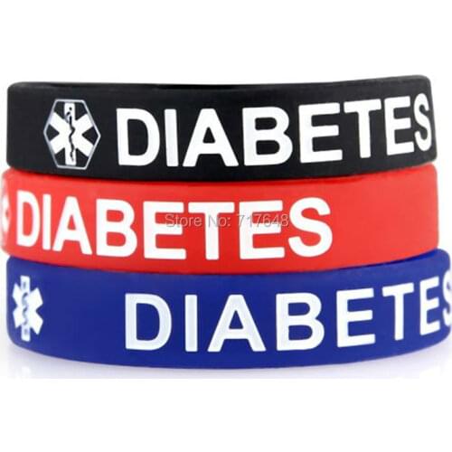 300pcs 3 colors Debossed Medical Alert Diabetes wristband silicone bracelets free shipping by FEDEX
