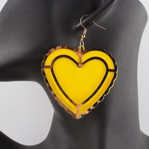 Free Shipping!2021 Hot Gold Metal Heart Wooden Earrings for women can mixed colors