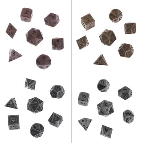 270C 1 Set Shiny Metal Dice 7 Dices D4 D6 D8 D10 D% D12 D20 For Board Games