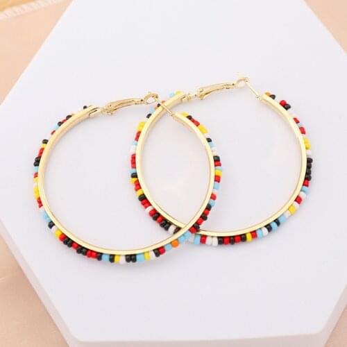 Bohemian Hoop Earrings for Women Beads Colorful Ethnic Style Square Earrings Fashion Jewelry Bijoux Femme Statement Earrings