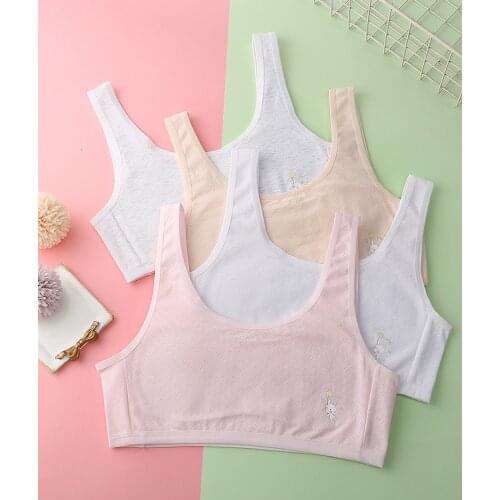 Cotton Young Girls Bra Underwear Double Deck Breathable Summer Lingerie Kids Teenage Adolescente Student Solid Color