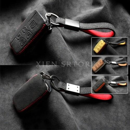 Real Alcantara Suede Leather Remote Start Car Key Fob Case Shell Holder Accessories For Land Rover Range Rover Evoque 2012-2018