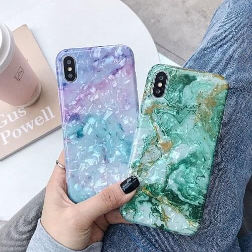 Shell Phone Case For iPhone 7 8 6 6S Plus Back Cover Coque For iPhone X XR 11 Pro XS MAX Cases Soft TPU Silicone Marble Glitter