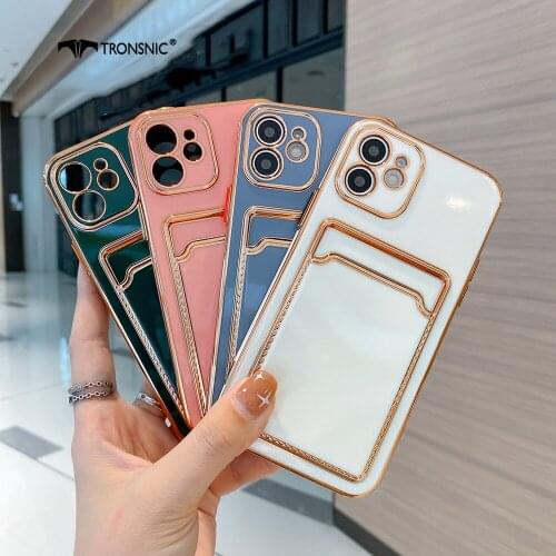 Electroplated Card Holder Phone Case for iPhone 12 11 Pro Max XR Xs Max Soft Card Slot Gold Green Case for iPhone 7 8 Plus Cover