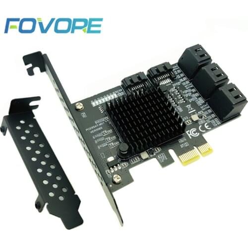 88SE9215 Chip 8 Ports SATA 3.0 to PCIe Expansion Card PCI Express SATA Adapter SATA 3 Converter with Heat Sink for HDD