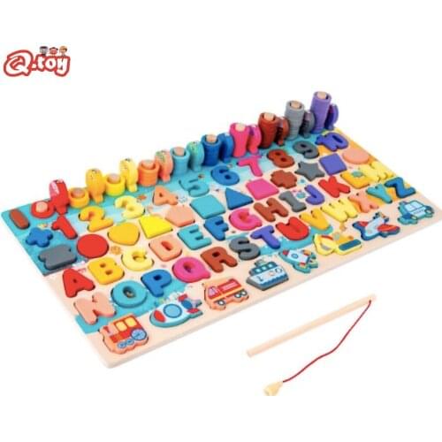 Wooden number Seven-in-one Wooden Puzzle Board Blocks Digital Traffic Cognition Toy Kids Magnetic Fishing Game Educational Toys