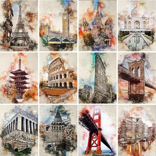EverShine Diamond Painting Full Square Drill City Cross Stitch Diamond Embroidery Landscape Building Mosaic Kits Rhinestones
