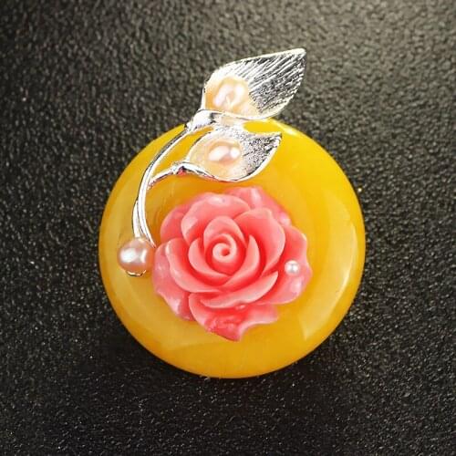 FARLENA Jewelry Unique Design Round Natural stone Rose Brooches with Freshwater Pearl Vintage Women Brooch