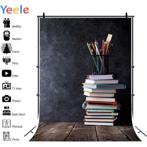 Dark Cement Wall Wooden Floor Book Pencil Student Portrait Photo Background Back To School Baby Photo Backdrop For Photo Studio