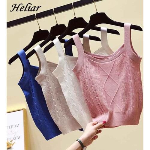 HELIAR Women Net Camis Knitting Sexy Spaghetti Club Camis Female Solid pull over Camisole Solid Street 2019 Summer Tank Tops