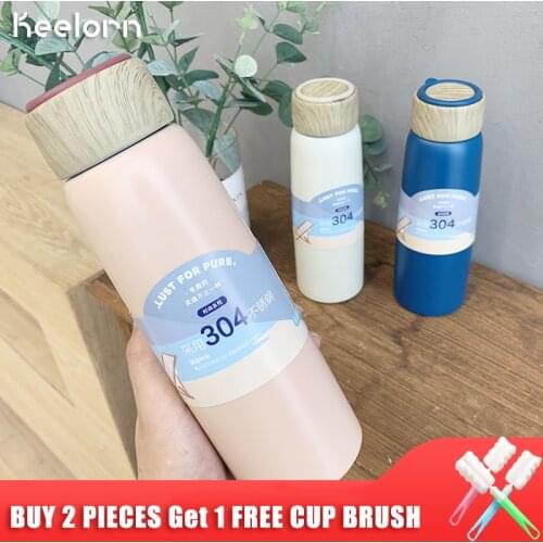 Keelorn 460ML Stainless Steel Vacuum Flasks Thermoses Cup Wood grain elegant simple Portable Business Coffee thermal Vacuum Cup