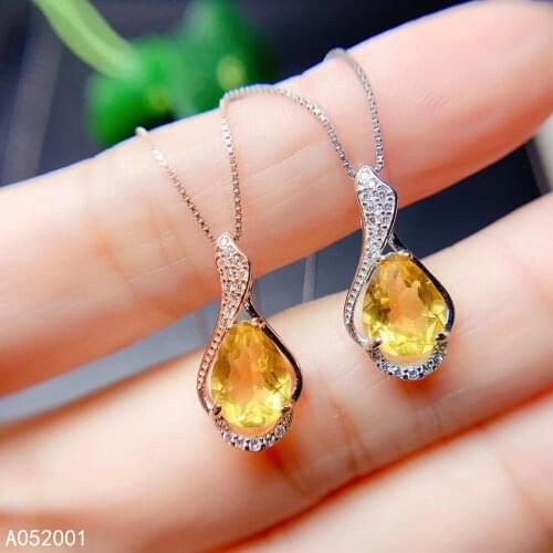 KJJEAXCMY fine jewelry natural Citrine 925 sterling silver women pendant necklace chain popular