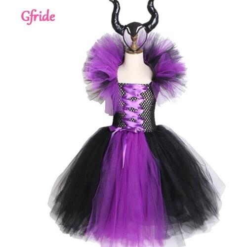 Kid Girls Halloween Witch Costume Kids Cosplay Evil Queen Carnival Dress with Headband Dress Up Clothes Children Tutu Dresses