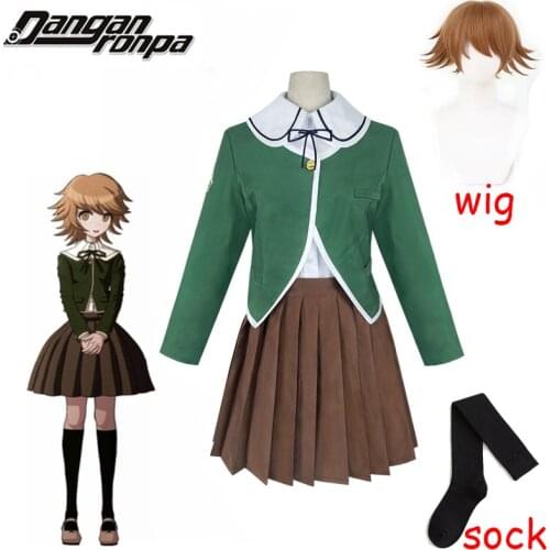 Danganronpa Fujisaki Chihiro Cosplay costumes School Uniform Coat Shirt Dress Outfit Anime Danganronpa Halloween Costumes