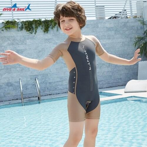 Lycra Short Sleeve Wetsuit Kids One Piece Swimsuit for Boys Girls Diving Bathing Suit Children Swimwear Surfing Rash Guard L