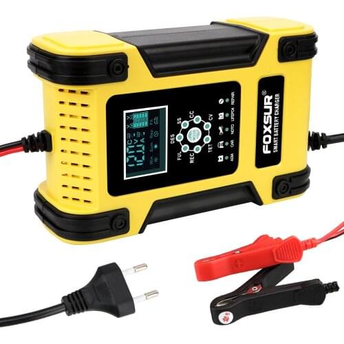 LEEPEE 12V/12A Lithium Iron Battery Lead-acid Battery Charger Digital LCD Display AGM Motorcycle Car Battery Charger 7 Stage