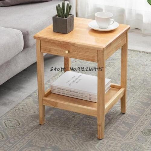 Solid Wood Small Side Table Sofa Side Cabinet Storage Table Narrow Living Room Square Corner Table Mini Tea Table With Drawer Sm