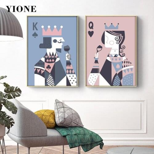 Cartoon Abstract Figure Queen King Wall Picture Poker Card Art Posters Prints Couples Lovers Canvas Paintings for Living Room