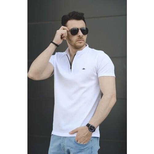 Roderick Crew Neck Honeycomb Fabric Half Zipper Male Tshirt