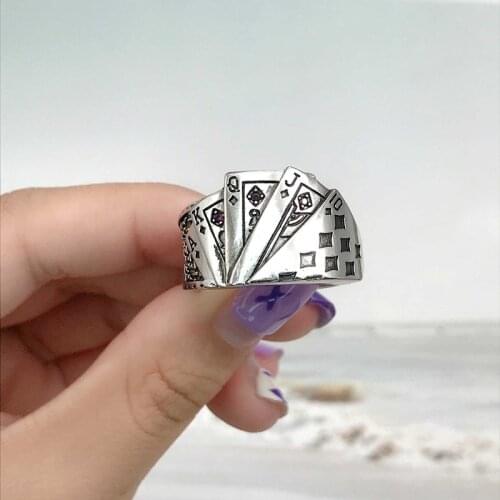 New 2021 Playing Card Mens Ring Retro Hip Hop Opening Adjustable Ring for Women Men Luxury Jewelry Resizable Ring Wholesale Bulk