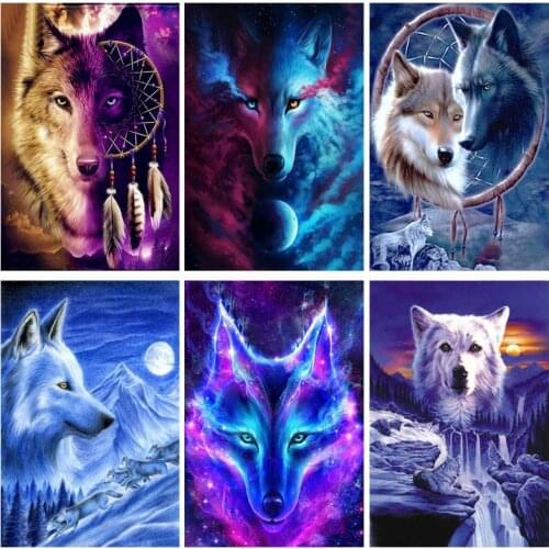 Wolf DIY 5D Diamond Painting Full Round Drill Rhinestones Cross Stitch Animal Mosaic Kits Diamond Embroidery Paintings